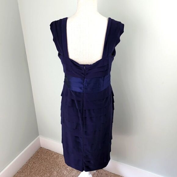 JONES NY WOMEN'S LAYERED TIERED RUFFLE SHEATH  NAVY BLUE DRESS SIZE 10 - Picture 4 of 7